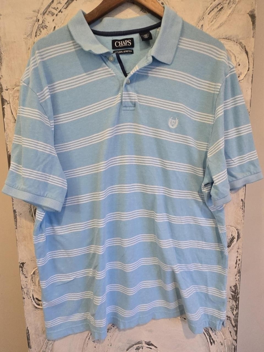 Chaps Light Blue and White Striped Polo